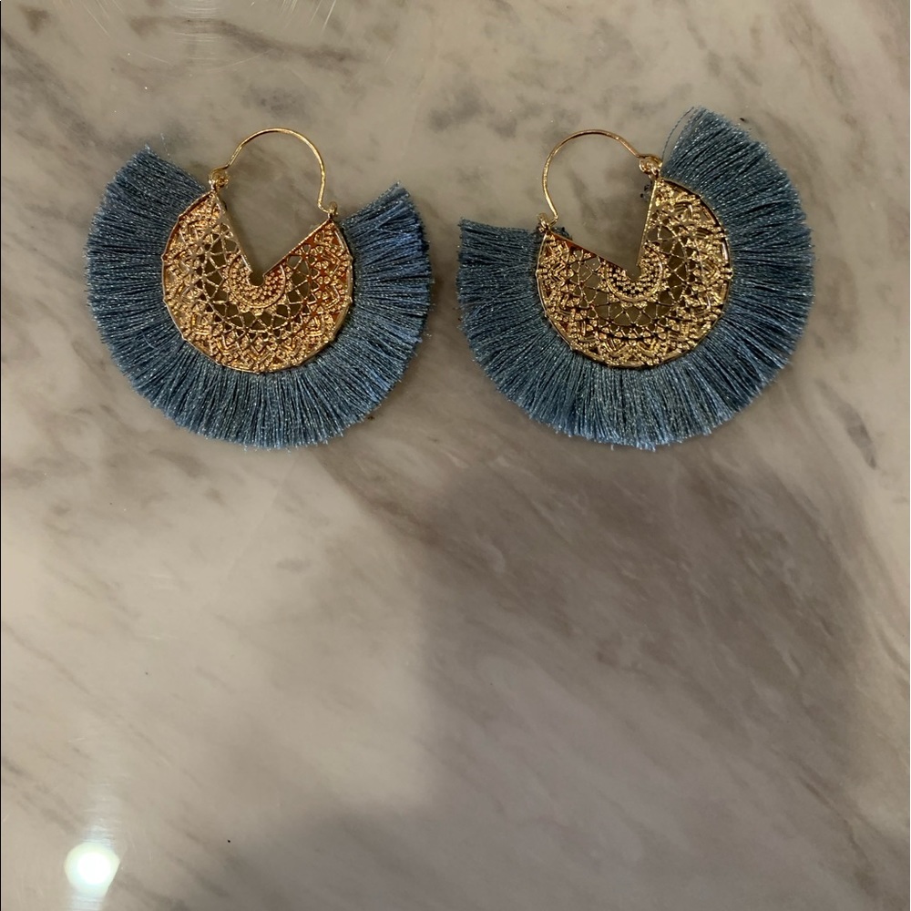Fashion BOHO Tassel Hoop Earrings- Blue
